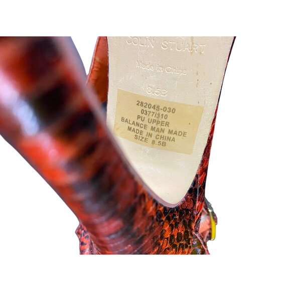 Vtg Sexy Red Snakeskin Peep Toe Platform Stiletto Heels Size 8.5 Stripper Club - Picture 4 of 7